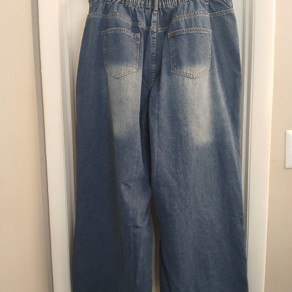 Blue Cut Out Abstract Wide Leg Denim Jeans 2X (16) NWOT - Picture 4 of 12